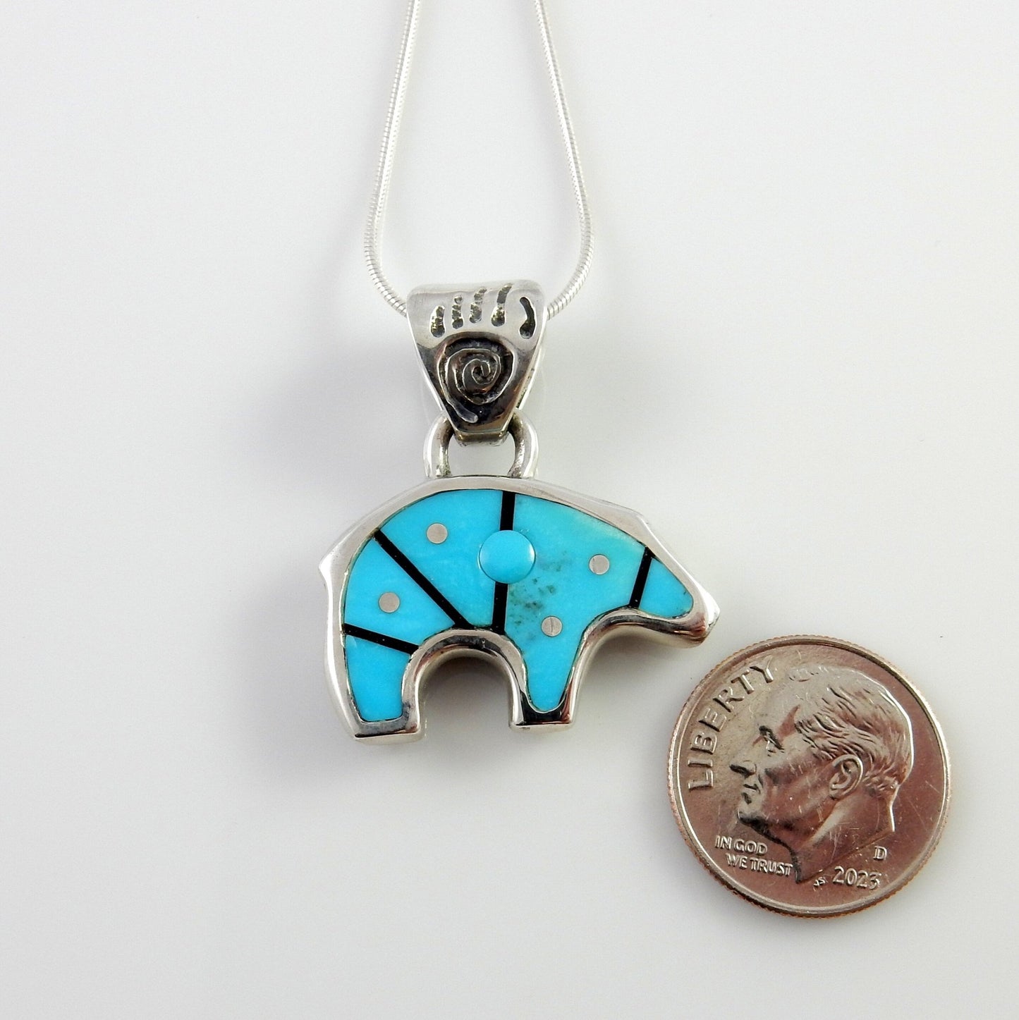 Sterling SIlver Turquoise Onyx Inlay Bear Pendant - DeSantis