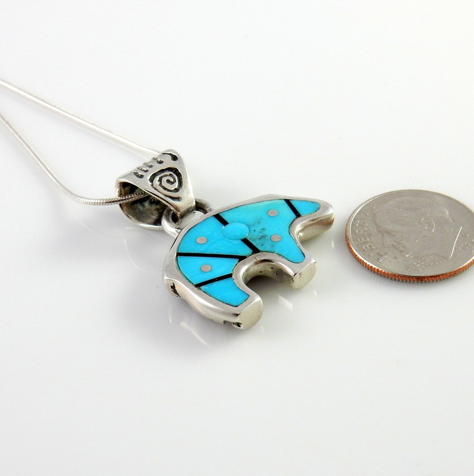 Sterling SIlver Turquoise Onyx Inlay Bear Pendant - DeSantis