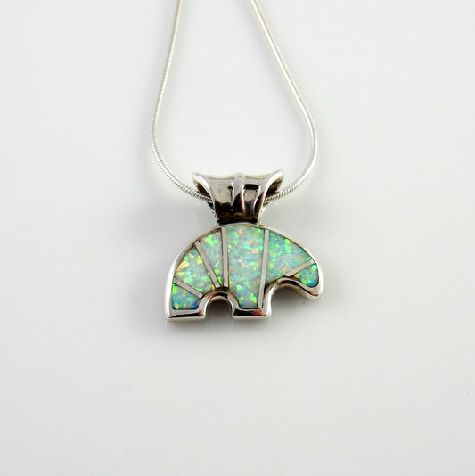 Sterling Silver White Opal Inlay Bear Pendant - DeSantis