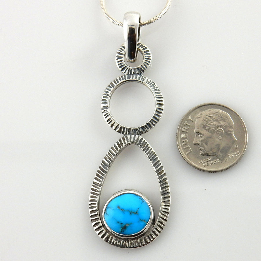 Textured Sterling Silver Blue Turquoise Pendant, Handmade Silver Turquoise Drop Pendant, Unique Sterling Blue Turquoise Pendant, Stylish - DeSantis