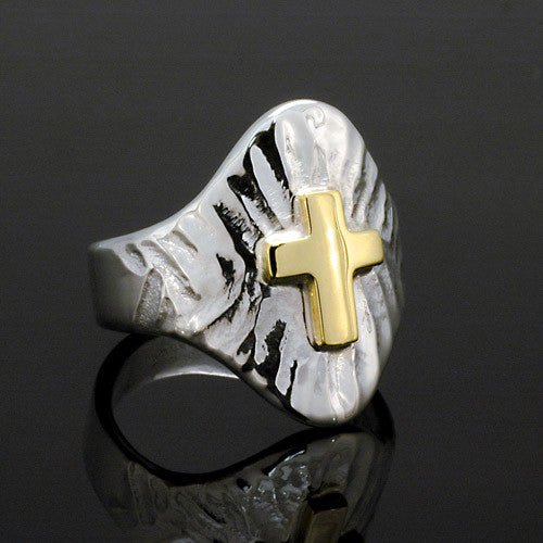 Textured Sterling Silver Gold Cross Ring Size 9 - DeSantis