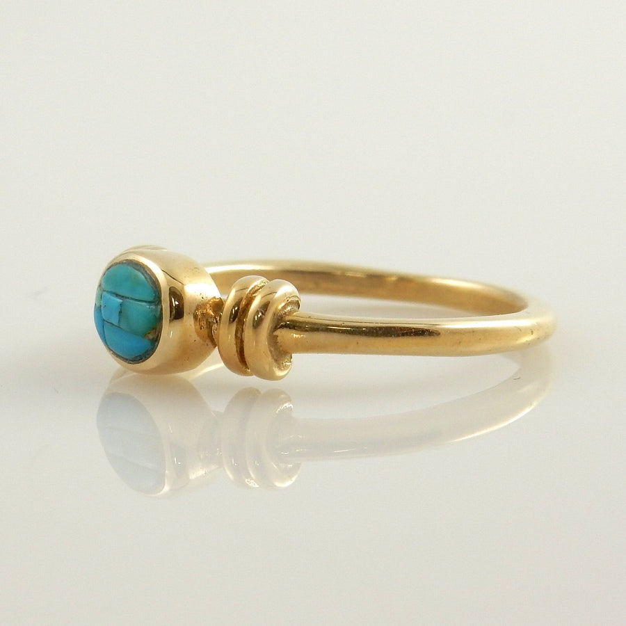 Unique 14kt yellow gold blue turquoise inlay ring size 8, natural turquoise yellow gold ring, lovely blue turquoise yellow gold ring jewelry - DeSantis