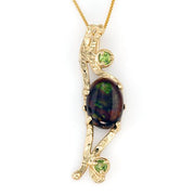 Unique 14kt Yellow Gold Fire Agate Peridot Pendant - DeSantis