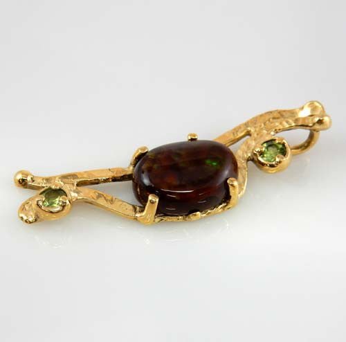 Unique 14kt Yellow Gold Fire Agate Peridot Pendant - DeSantis