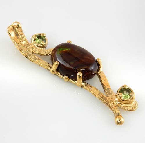 Unique 14kt Yellow Gold Fire Agate Peridot Pendant - DeSantis