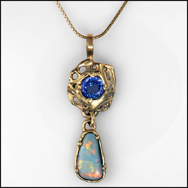 Unique Black Opal Tanzanite 14kt Gold Pendant - DeSantis