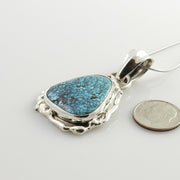 Unique Handmade Sterling Silver Spiderweb Blue Turquoise Pendant - DeSantis