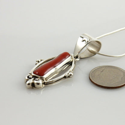 Unique One - of - a - kind Sterling Silver Italian Red Coral drop Bear Pendant w/ 18" snake chain - DeSantis