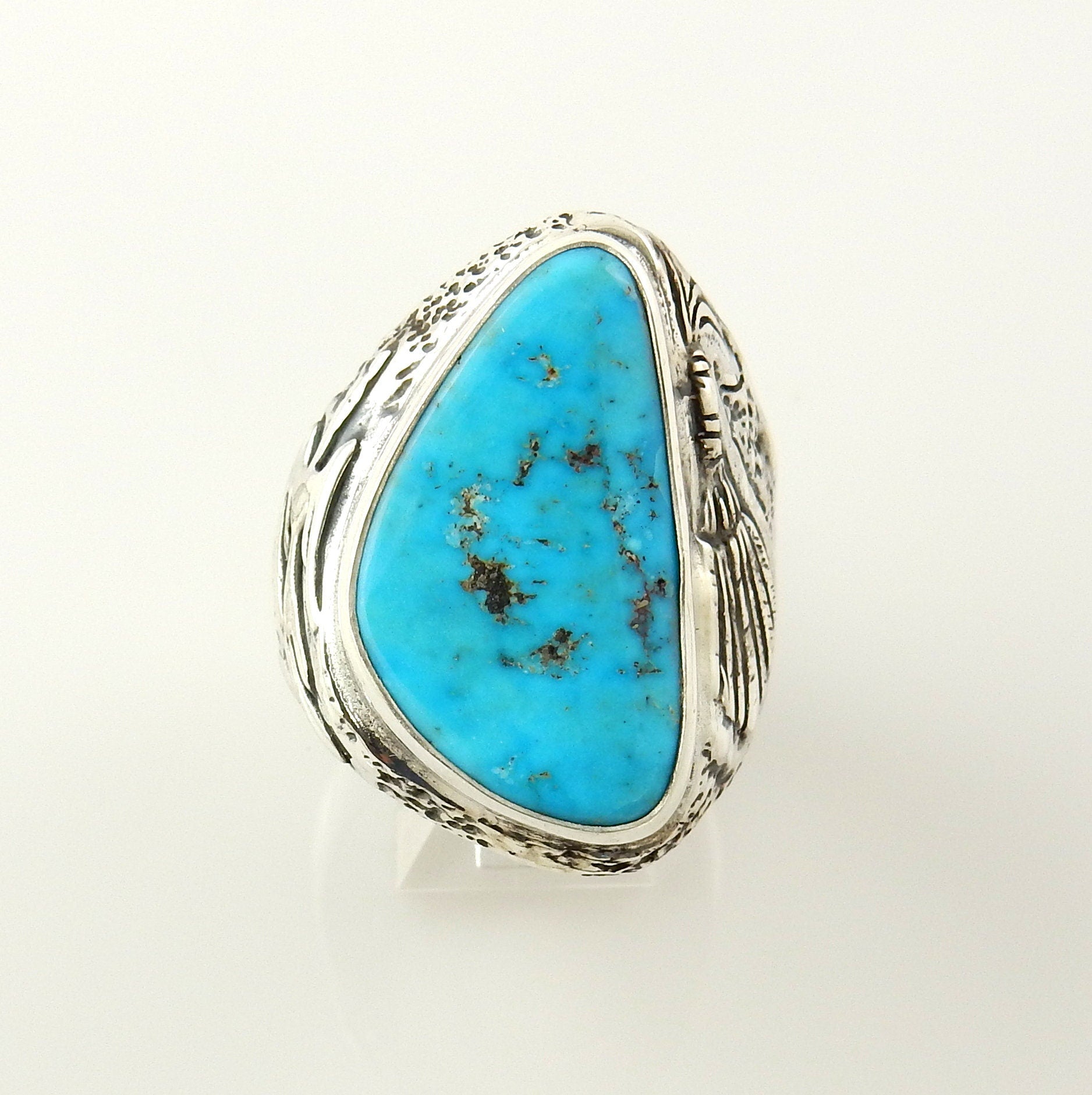 Unique Southwestern Blue Morenci Turquoise Sterling Silver Men's Ring size 11 - DeSantis