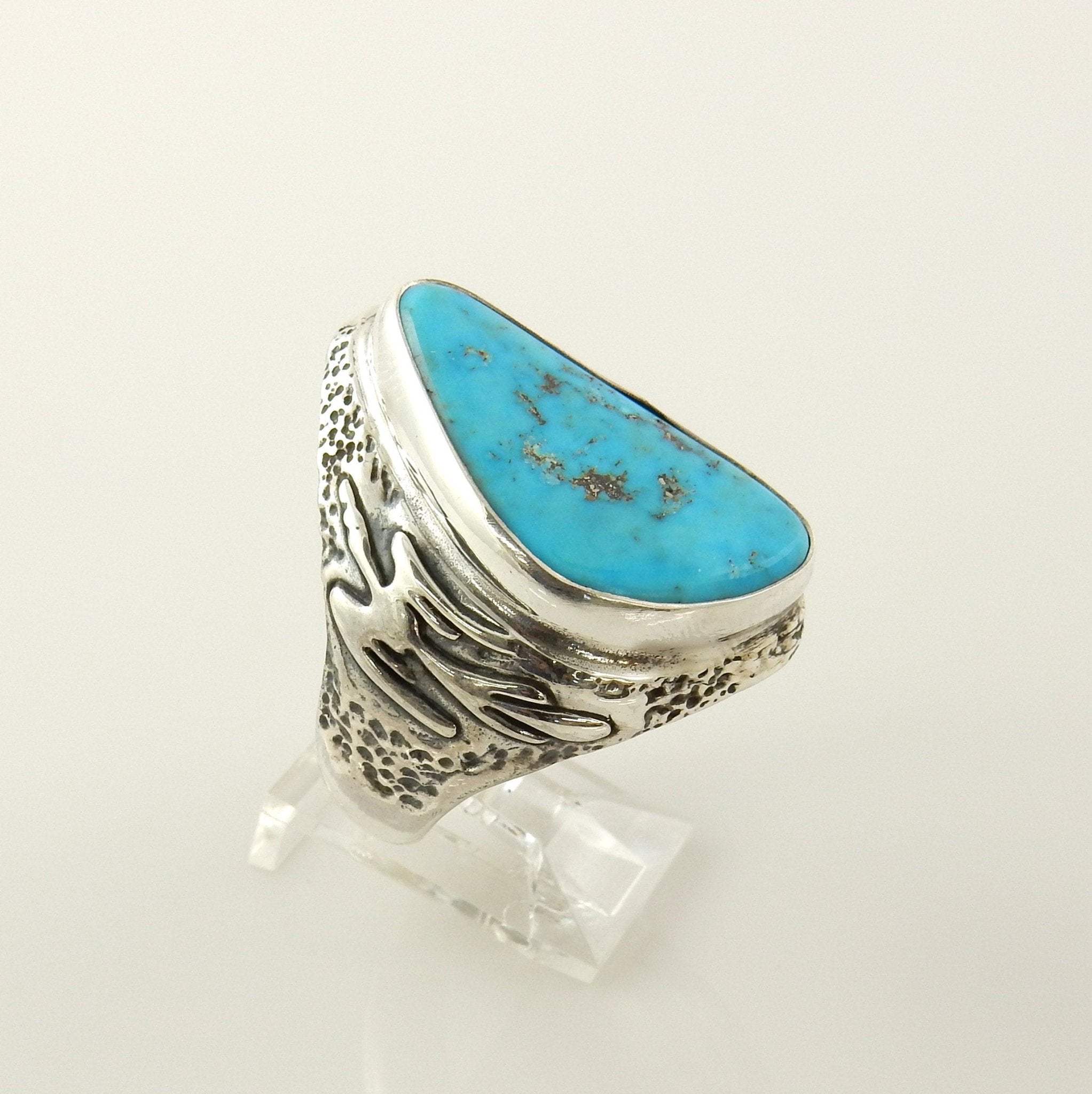 Unique Southwestern Blue Morenci Turquoise Sterling Silver Men's Ring size 11 - DeSantis