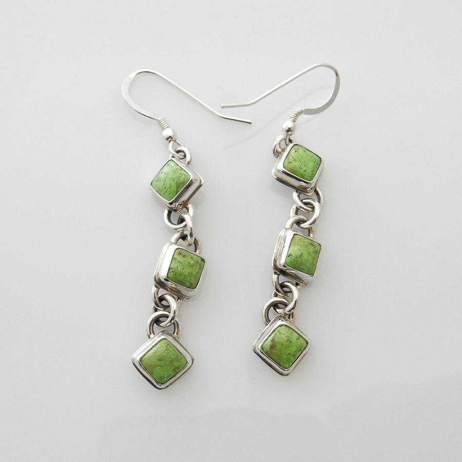 Unique Southwestern Silver Gaspeite Earrings, Sterling Silver Gaspeite Dangle Earrings, Handmade Gaspeite Earrings, Gaspeite Silver Earrings - DeSantis