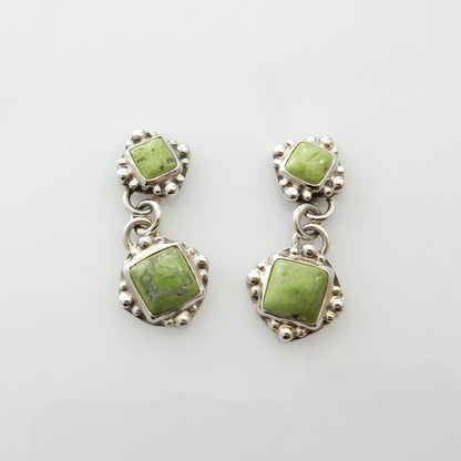 Unique Southwestern Silver Gaspeite Earrings, Sterling Silver Gaspeite Dangle Earrings, One of a Kind Gaspeite Earrings, Gaspeite Earrings - DeSantis
