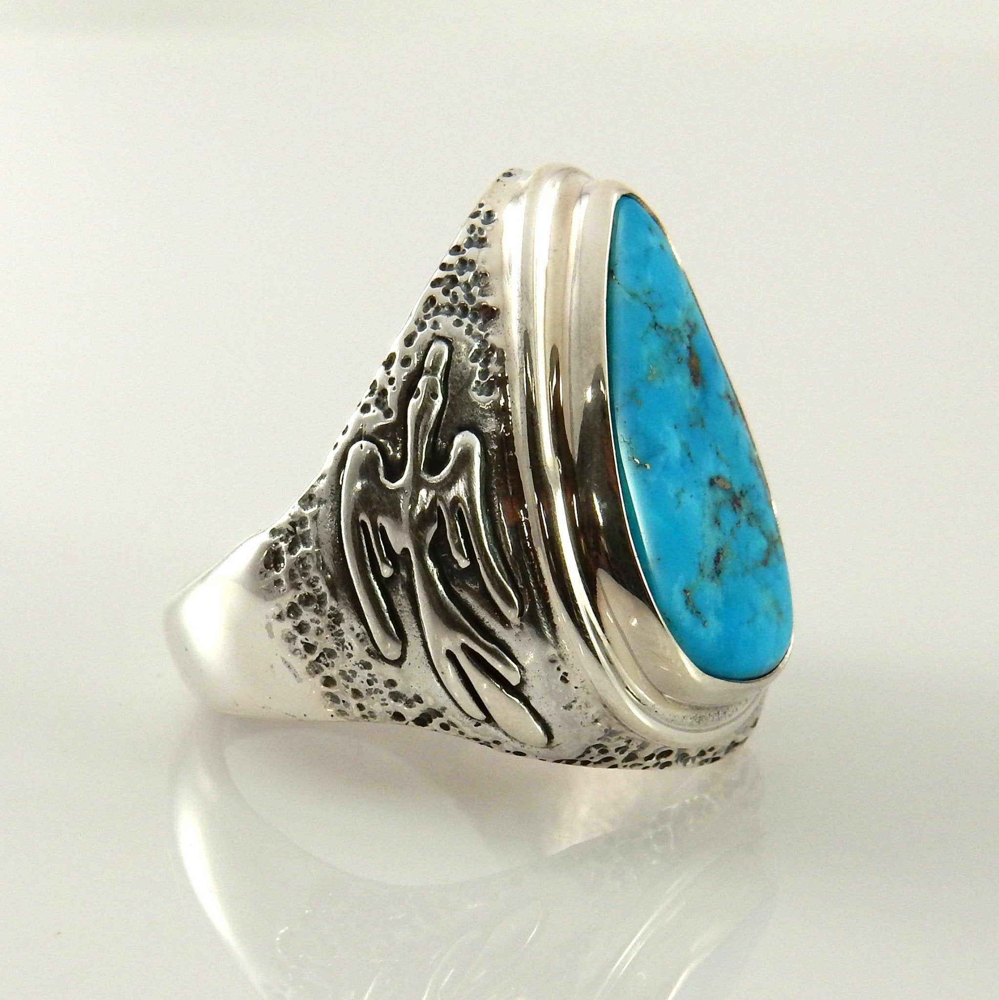 Unique Southwestern Silver Men's Blue Turquoise Ring size 12, Handmade Sterling Silver Blue Morenci Turquoise Mens Ring, Turquoise .925 Ring - DeSantis