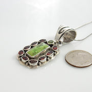 Unique Sterling Gaspeite Garnet Pendant, One of a kind Silver Gaspeite Garnet Peridot Drop Pendant, Sterling Silver Gaspeite Unique Pendant - DeSantis