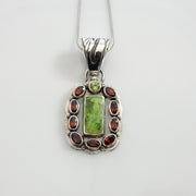 Unique Sterling Gaspeite Garnet Pendant, One of a kind Silver Gaspeite Garnet Peridot Drop Pendant, Sterling Silver Gaspeite Unique Pendant - DeSantis