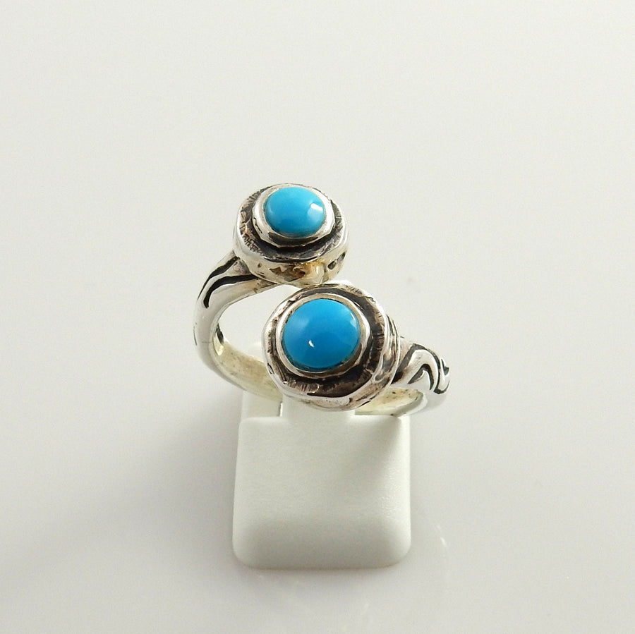 Unique Sterling Silver Blue Turquoise Inlay ring, Sterling Silver Sleeping Beauty Inlay Ring, Turquoise Silver Inlay Designer Ring size 8 - DeSantis