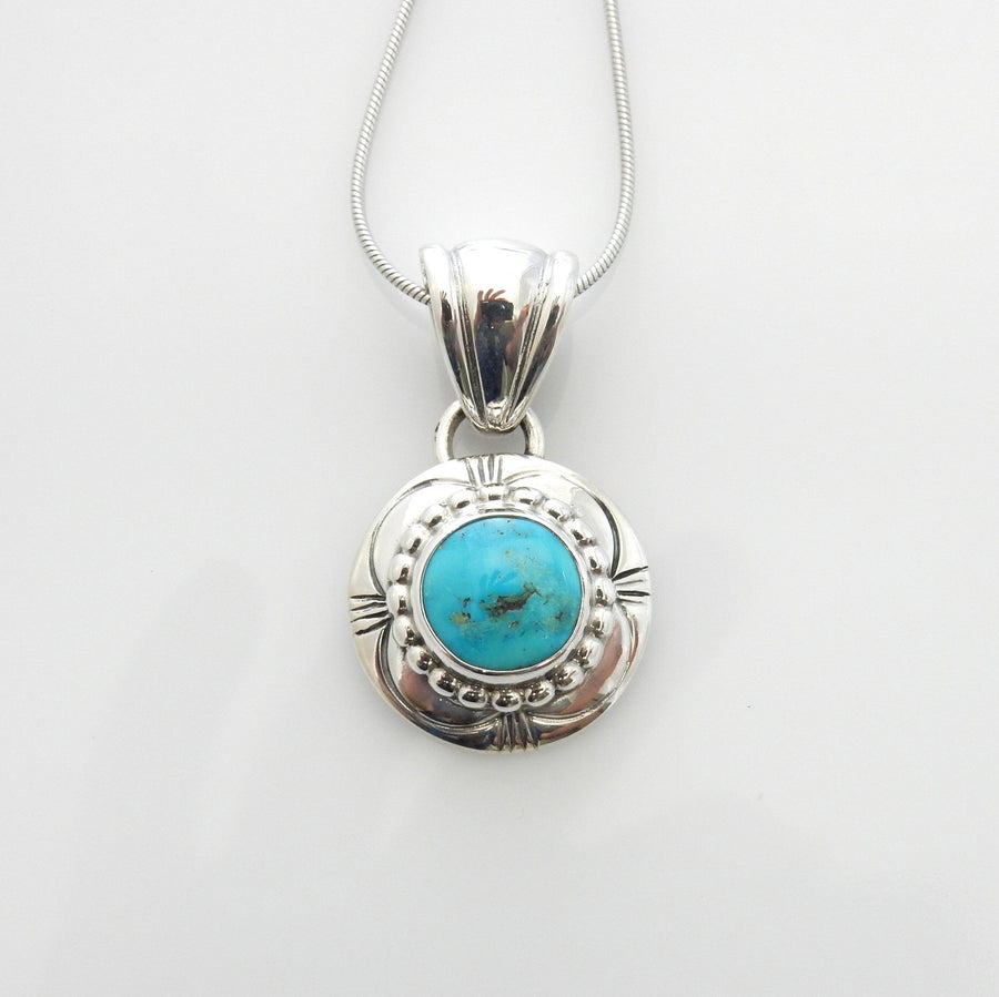 Unique Sterling Silver Blue Turquoise Pendant, Handmade Silver Turquoise Stamped Drop Pendant, Turquoise Sterling .925 Lovely Pendant - DeSantis