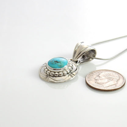 Unique Sterling Silver Blue Turquoise Pendant, Handmade Silver Turquoise Stamped Drop Pendant, Turquoise Sterling .925 Lovely Pendant - DeSantis