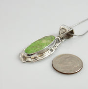 Unique Sterling Silver Green Gaspeite Pendant, One of a kind Silver Gaspeite Pendant, Sterling Silver Gaspeite Southwestern Drop Pendant - DeSantis