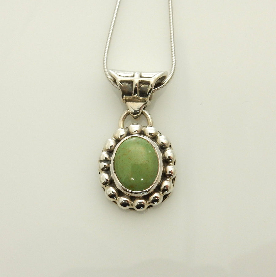 Unique Sterling Silver Green Gaspeite Pendant, One of a kind Silver Gaspeite Pendant, Sterling Silver Gaspeite Southwestern Drop Pendant - DeSantis