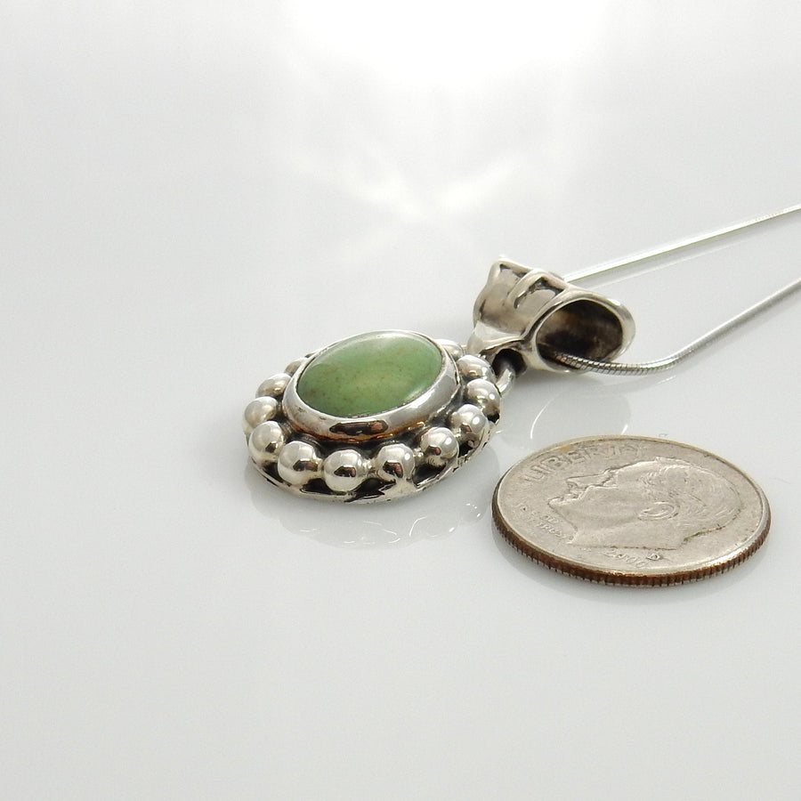 Unique Sterling Silver Green Gaspeite Pendant, One of a kind Silver Gaspeite Pendant, Sterling Silver Gaspeite Southwestern Drop Pendant - DeSantis