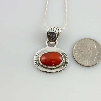 Unique Sterling Silver Italian Red Coral drop Bear Paw Pendant w/ 18" snake chain - DeSantis