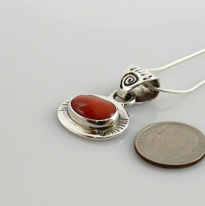 Unique Sterling Silver Italian Red Coral drop Bear Paw Pendant w/ 18" snake chain - DeSantis