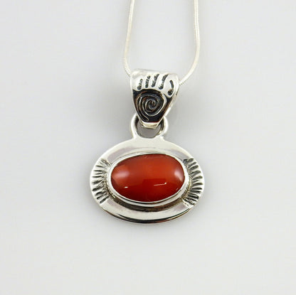 Unique Sterling Silver Italian Red Coral drop Bear Paw Pendant w/ 18" snake chain - DeSantis