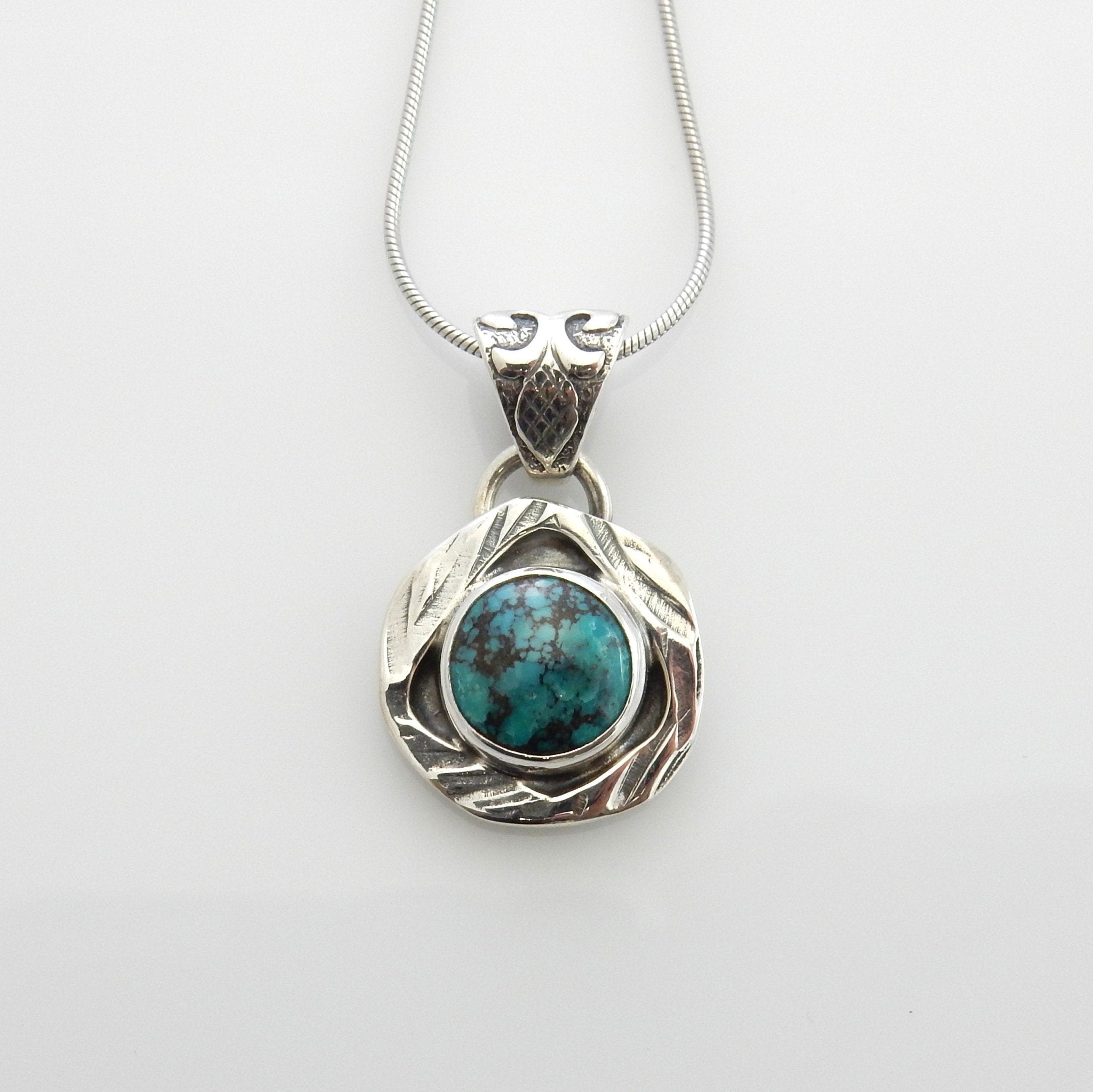 Unique Sterling Silver Spiderweb Turquoise Pendant, Handmade Silver Turquoise Drop Pendant, Spiderweb Turquoise Sterling Unique Pendant - DeSantis