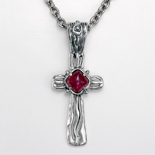 Natural tourmaline sterling silver handcrafted cross pendant 