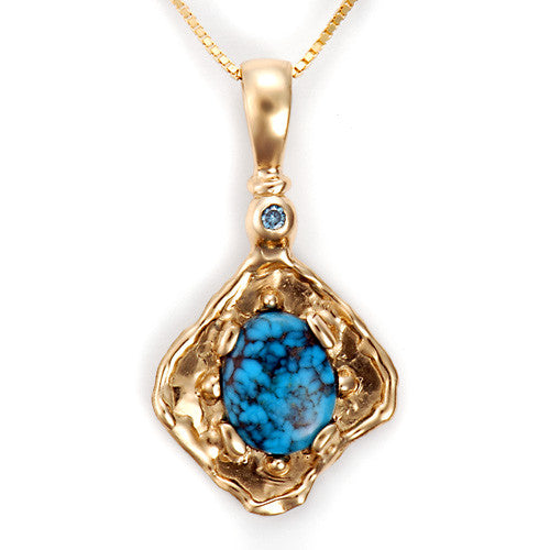 14kt yellow gold turquoise diamond pendant