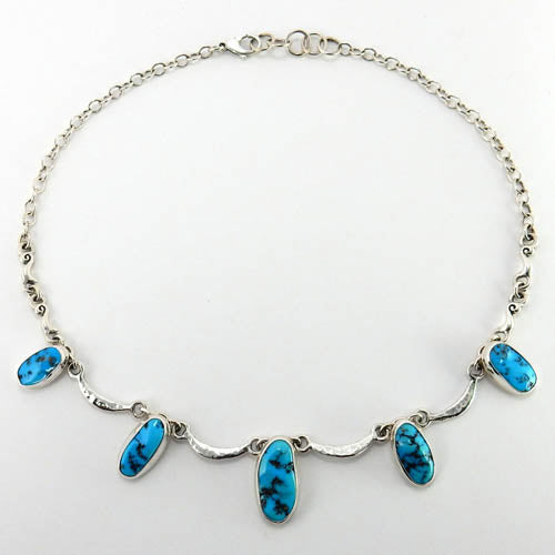 Handmade Adjustable Sterling Silver Kingman Turquoise Necklace