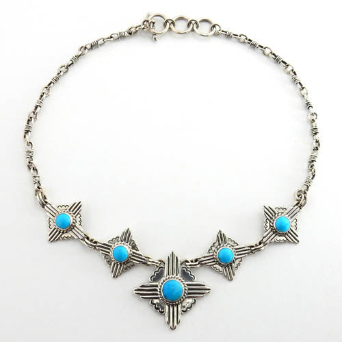 Handcrafted Adjustable Sterling Silver Zia Turquoise Necklace