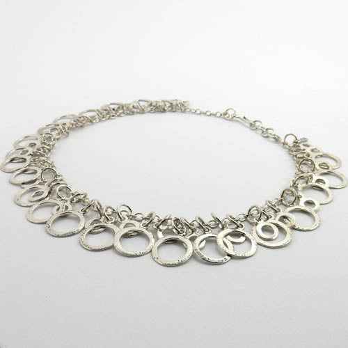Handmade Adjustable Sterling Silver Textured Hoop Necklace