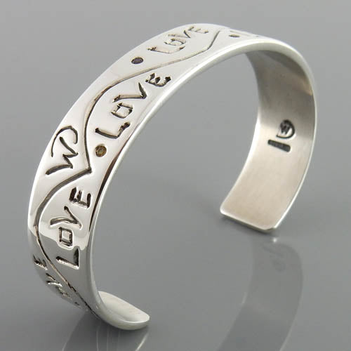 Sterling Silver Love Gemstone Cuff Bracelet