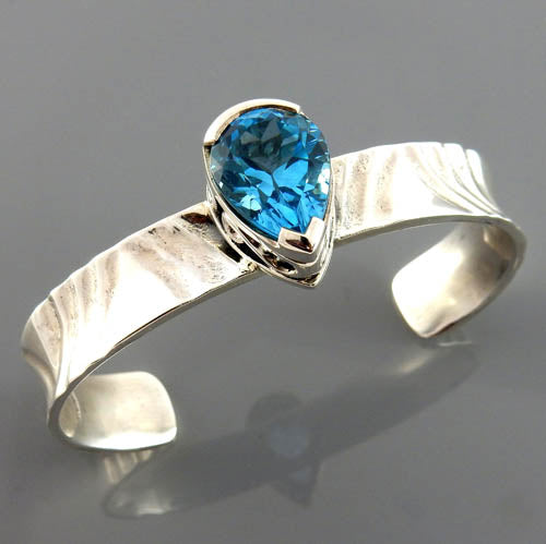 Natural Blue Topaz Sterling Silver Handcrafted Cuff Bracelet
