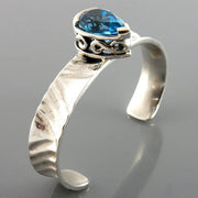 Natural Blue Topaz Sterling Silver Handcrafted Cuff Bracelet