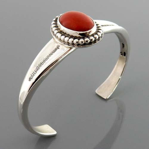 Natural Italian Red Coral Sterling Silver Cuff Bracelet