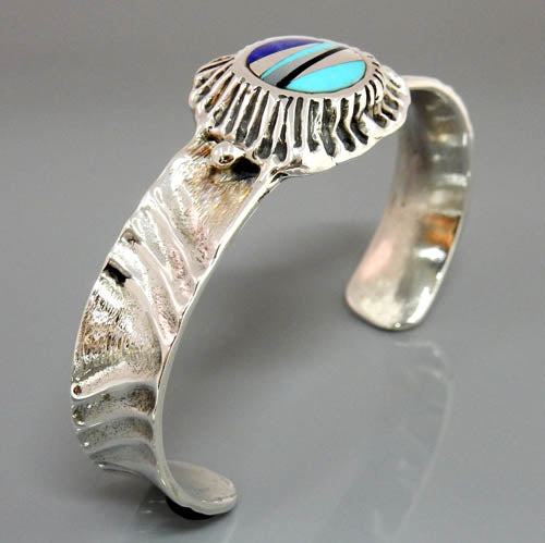 Handcrafted Sterling Silver Multi Stone Inlay Cuff Bracelet