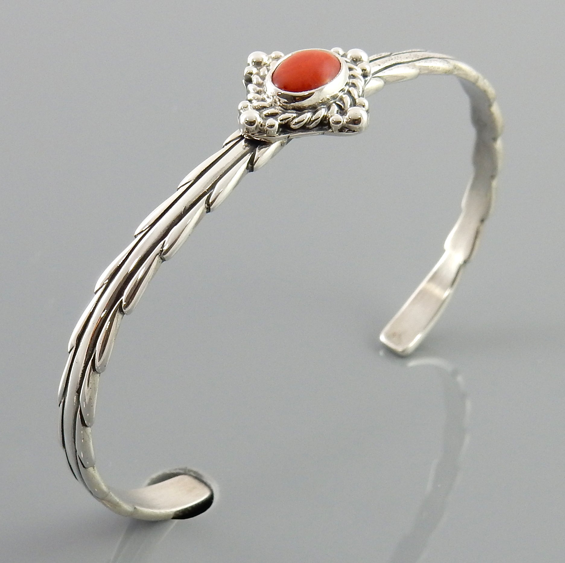 Natural Italian Red Coral Sterling Silver Cuff Bracelet