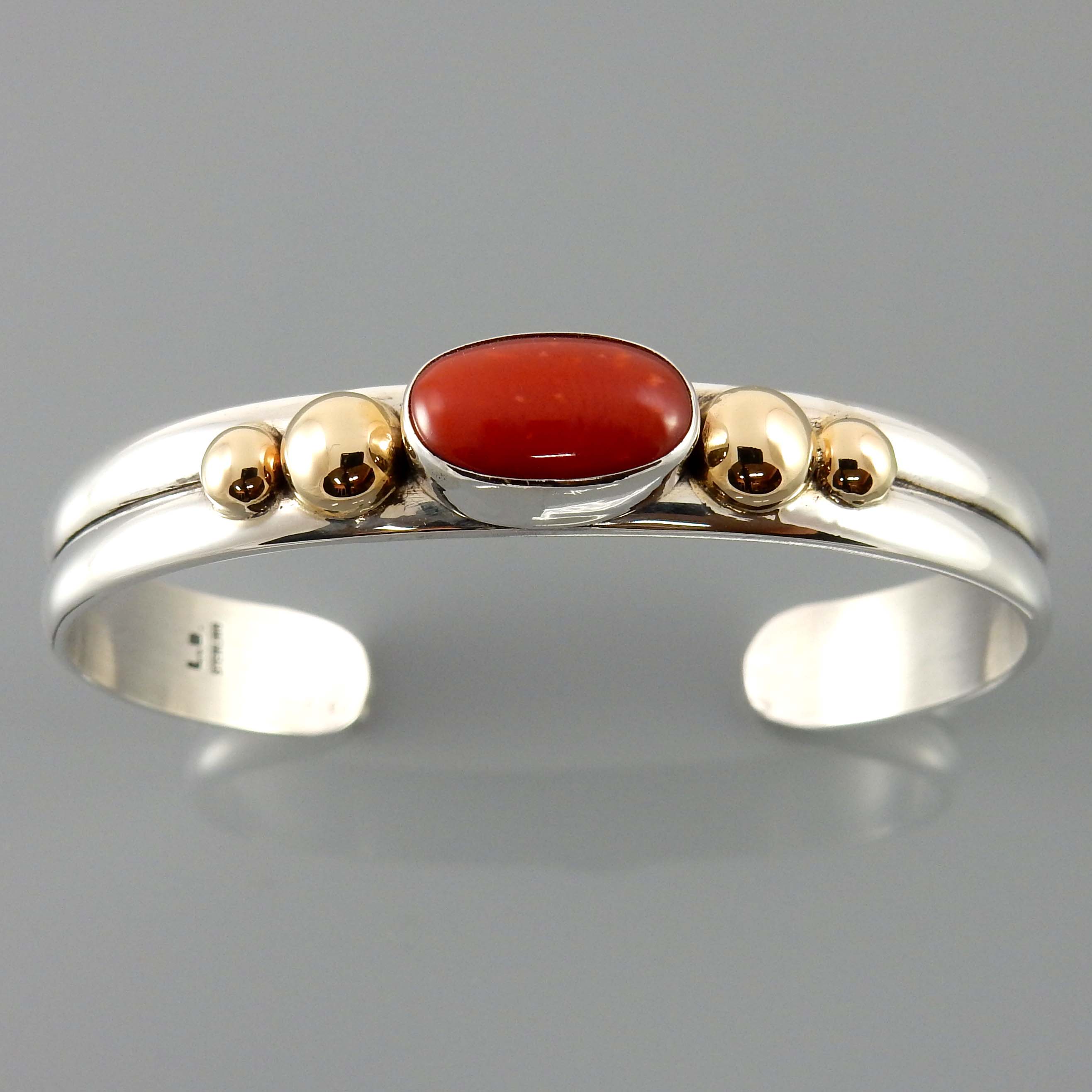 Natural Red Coral Two Toned Cuff Bracelet
