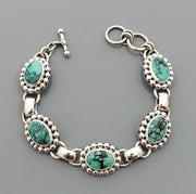 Adjustable Handmade Sterling Silver Turquoise Link Bracelet