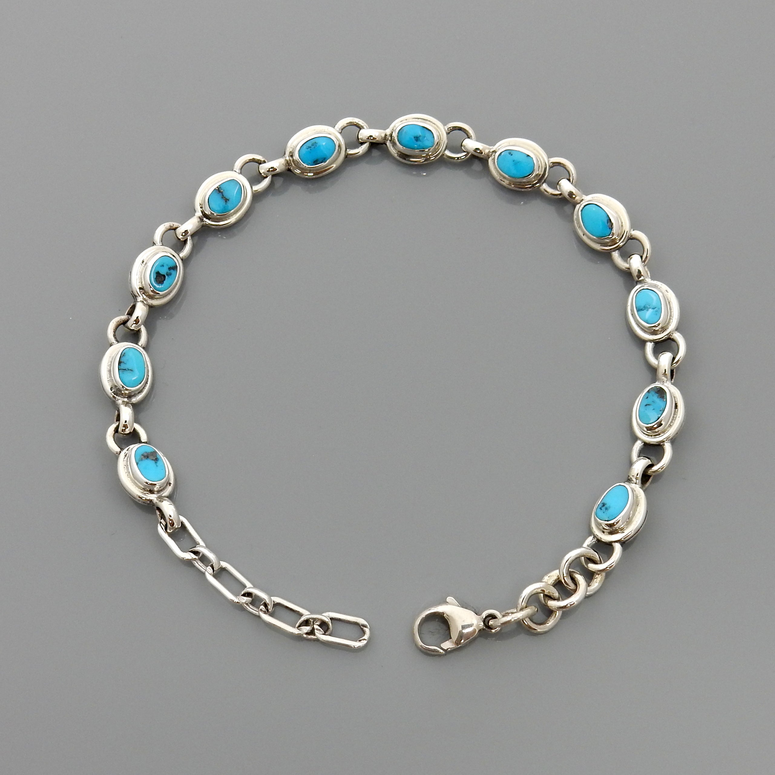 Adjustable Sterling Silver Blue Turquoise Link Bracelet