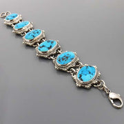 Adjustable Handmade Sterling Silver Kingman Turquoise Link Bracelet