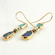 14kt Gold Opal Diamond Dangle Earrings