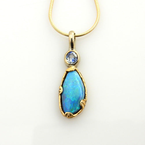 Beautiful Opal Tanzanite 14kt Gold Pendant