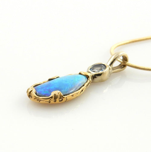 Beautiful Opal Tanzanite 14kt Gold Pendant