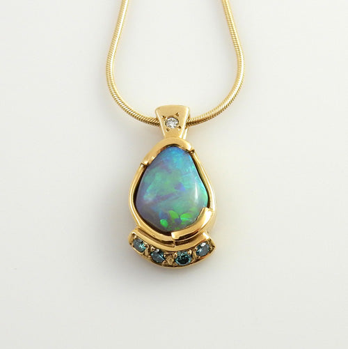 Opal Diamond 14kt Gold Pendant