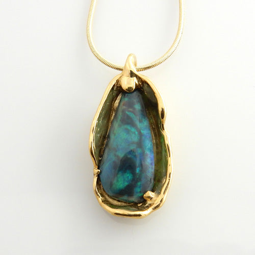 yellow gold drop natural opal pendant