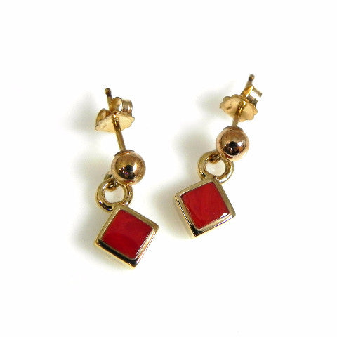 14kt Yellow Gold Red Italian Coral Earrings